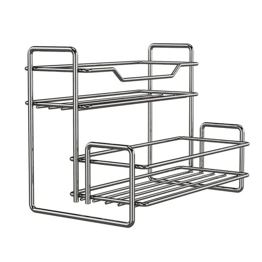 Stainless Steel Two Layers Storage Shelf Kitchen Spice Rack Bathroom Cosmetics Mouthwash Cup Organizer Storage Rack-Silver
