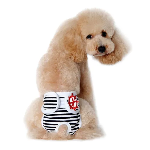 Washable Dog Physiological Underwear with Nautical Striped Design, Adjustable Magic Tape, Tail Opening and Leak-Proof Layer for Small to Large Dogs During Heat Cycles and Daily Indoor or Outdoor Use (2XL, Black)