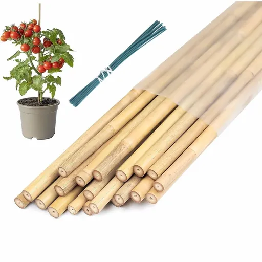 20Pcs Plant Stakes with 1 Pack Ties,17.8in Longer Sturdy Natural Bamboo Garden Stakes,Bamboo Sticks Trellis Support for Tomato, Vegetables Beans Trees Climbing Plants