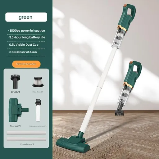 Green Cordless Handheld Vacuum Cleaner - 8500Pa Powerful Suction, 700mL Dust Cup, USB Rechargeable with 2000mAh Battery, 3 Brush Heads, 2 Extension Rods, Lightweight Stick Vacuum for Home, Car, Pet Hair, Carpet and Hardwood Floor Cleaning