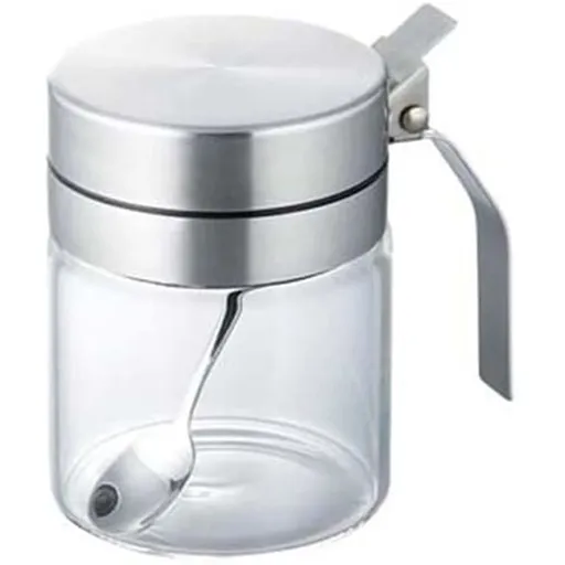 Spice Jar with Spoon 300ml One-Touch Lid Stainless Steel Kitchen Storage Container