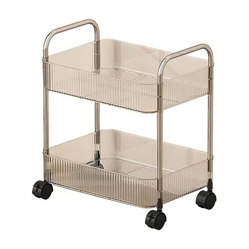 2 Tier Plastic Rolling Utility Cart With Handle, Movable Storage Organizer With Wheels, Multi-Functional Storage Trolley For Office, Living Room, Kitchen
