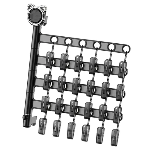 Wall Mounted Foldable Sock Rack Multiple Clips Multifunctional 4 Layers Clothes Hanger Rack for Home Transparent Black