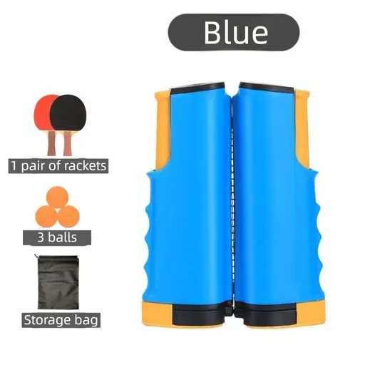 Blue Portable Table Tennis Set with 2 Paddles, 3 Balls and Carry Bag - 165cm Retractable Ping Pong Net & Post - Indoor/Outdoor Professional Training Kit