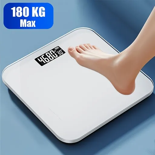 High-Precision Bathroom Electronic Scale with LED Display and Temperature Reading, Switchable Kg/Lb, Extra-Wide Glass Platform, Suitable for Gyms and Dorms White
