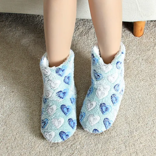 Womens Slipper Socks Fleece Lined Non Slip Dark Blue, 27cm
