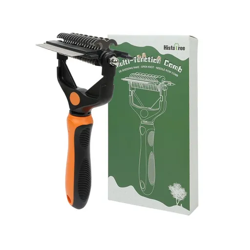 Orange 3 in 1 Pet Dematting Comb - Detangling Rake, Deshedding Grooming Comb and Straight Comb with Ergonomic TPR Grip for Dogs and Cats