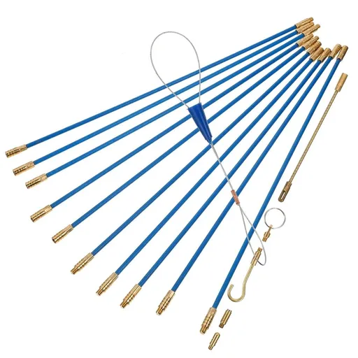 Fiberglass Electrical Wire Pull Kit Blue Fish Tape Cable Rods for Cable Installations 1Set
