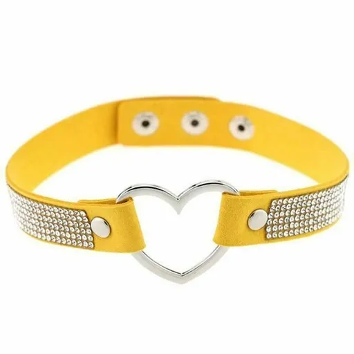House Of Dasein Heart Rhinestone Bdsm Collar Hollow Necklace Choker Bondage Restraints - Yellow