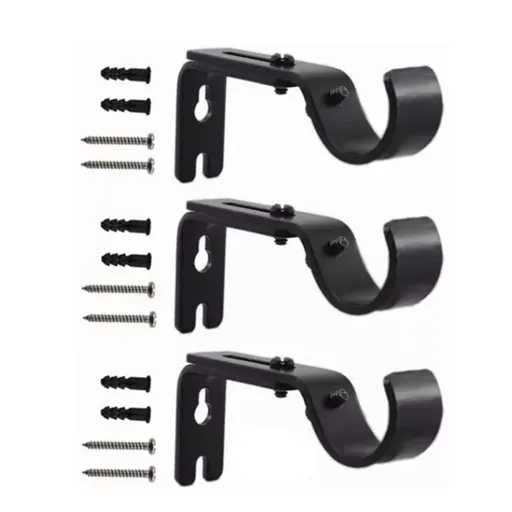 3PCS Curtain Rod Brackets Adjustable Iron Support Hanger Black