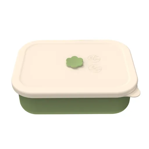 Dark green Microwave-Safe Silicone Lunch Box with 4 Compartments - Airtight Bento Box for Work and Travel