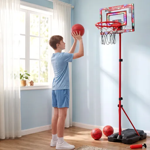 Everfit 2 in 1 Kids Basketball Hoop Adjustable Stand Over Door Scoreboard Red