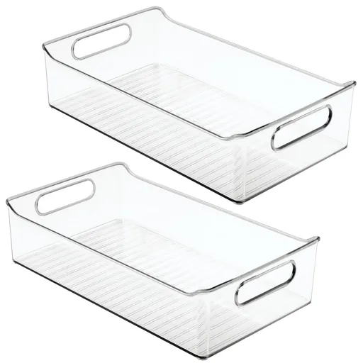 2pc Plastic Kitchen or Pantry Storage Bins with Handles - Organization in Cabinet, Fridge or Freezer - Fruit Container