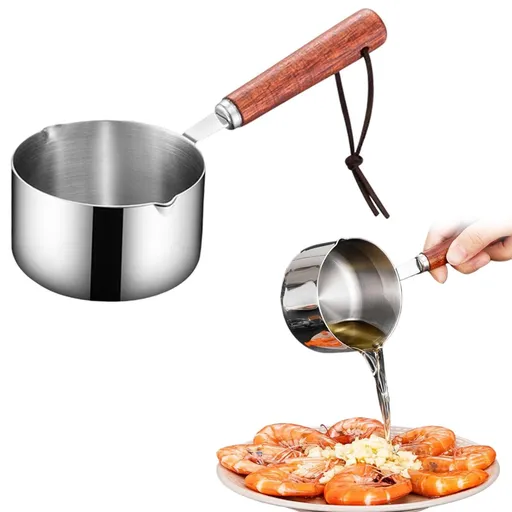 Stainless Steel Pan Mini Milk Warmer Pot Soup Pan with Wooden Handle Small Saucepan for Butter Warmer Heating Milk Cooking One Size A