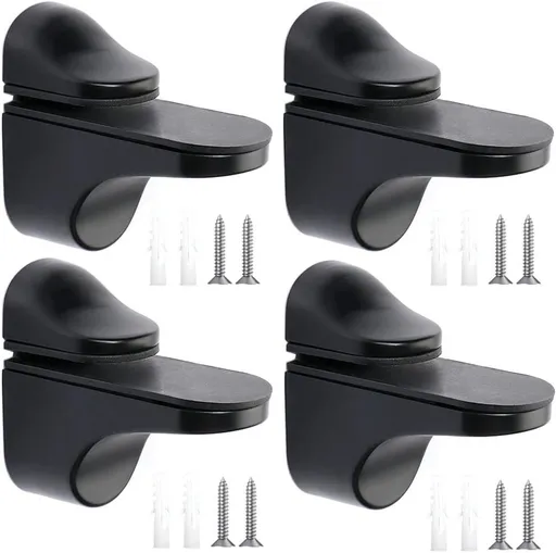 Glass Clamp - 4 Pieces - Glass Shelf Brackets - Zinc Alloy - Glass Shelf Brackets - Adjustable - Duckbill Glass Clamp - Glass Shelf Support Bracket - Clamp Holder Wall Mount - For 3mm-18mm Thick Glass and Wood Shelves - 5.6cm - Black