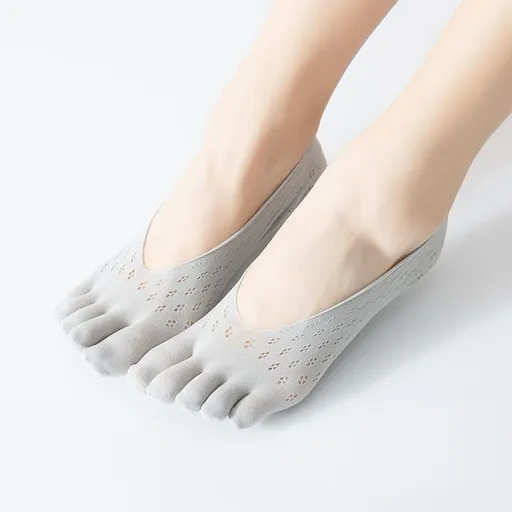Women's Invisible Five Toe Sports Socks Low Cut Non Slip No Show Socks Ultra Thin Yoga Fitness Workout Socks Gray