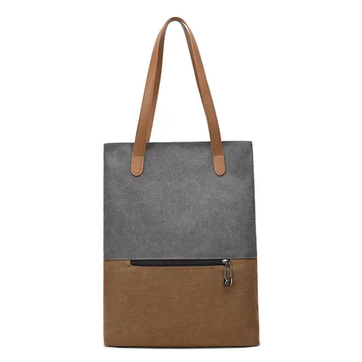 Gery And Brown Canvas Tote Bag for Women - Multi-Use Shoulder Handbag & Backpack, Large Capacity, 30x10x40cm