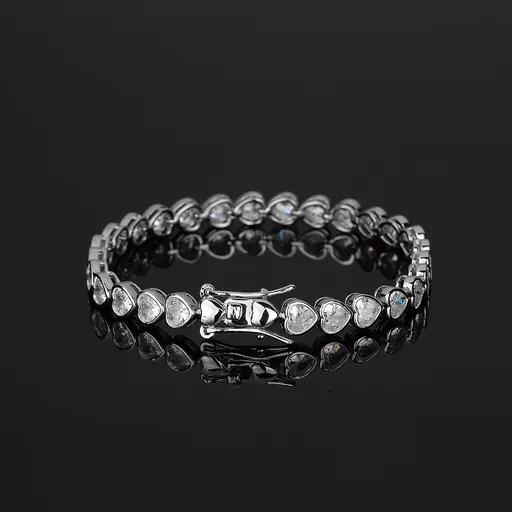 Sliver Bling Heart Tennis Bracelet for Women with Micro-Paved Heart Zirconia - Romantic Couple's Jewelry (7" Length)