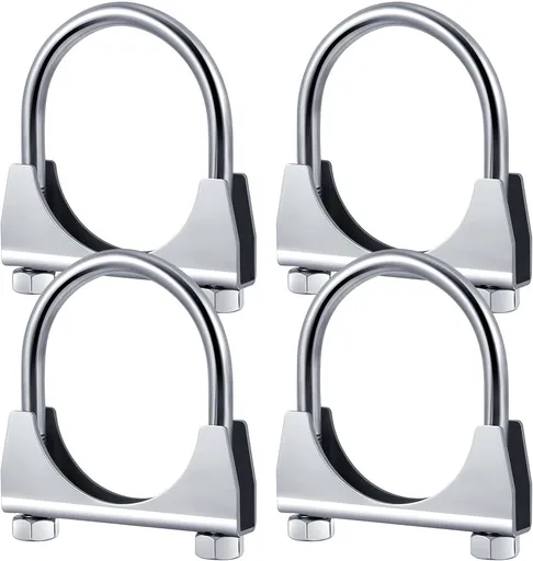 4 Pcs 2-1/2" Exhaust Clamp Heavy Duty U-bolt Exhaust Clamp - Saddle Design Muffler Pipe Connector, Tip Hook Clip, Galvanized Iron, Fits 2.5" Od Pipes
