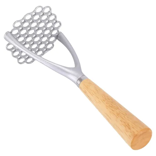 Potato Masher, Stainless Steel Potato Ricer, Wooden Handle Potato Press, Heavy Duty Vegetable Masher Tool, Aluminum Alloy Manual Masher, Arc Nonstick Kitchen Masher for Potatoes Avocado Beans