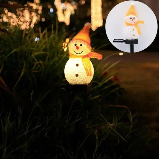 Orange Snowman Solar Powered Outdoor Lawn Stake Light with Snow Grain Texture - Christmas LED Garden Pathway Color Changing Light & Festive Landscape Night Light