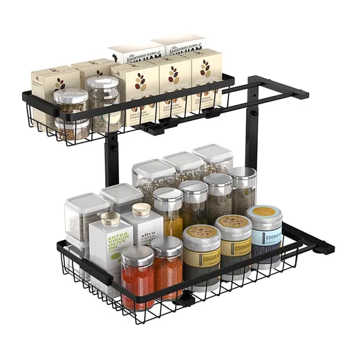 Under Sink Organizer and Storage Rack 1 Pack Height Adjustable Pull Out Cabinet Organizer with Slide Out Drawers 2 Tier Under Sink Shelf for Kitchen Bathroom Cabinet