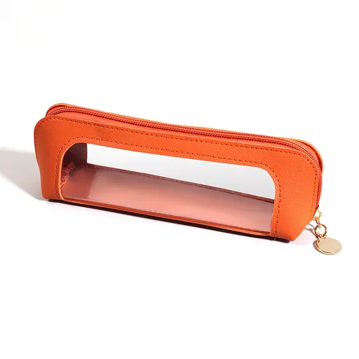 2-Pcs Orange Transparent Makeup Brush Case – Portable Zippered Cosmetic Pouch with Clear Window for Travel and Daily Use in Australia
