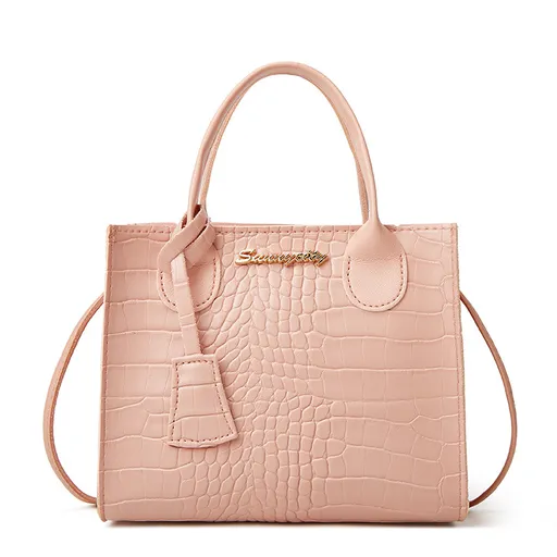 Crocodile Embossed Faux Leather Handbag Elegant Tote 20x16x9cm Pink