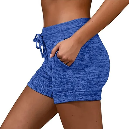 Women's Drawstring Yoga Shorts Quick Dry Workout Running Shorts Stretch Fitness Sports Pants Blue - XL