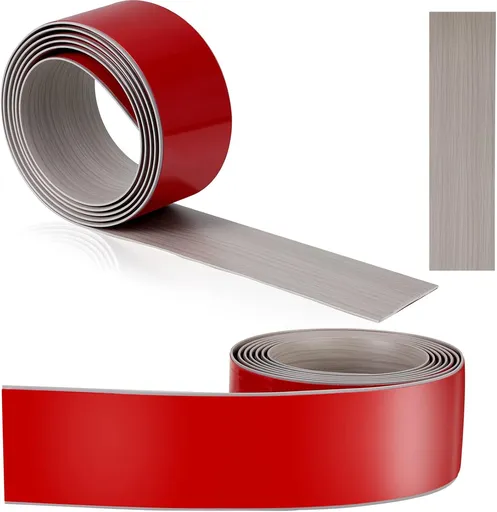 10 Ft Vinyl Floor Transition Strip 3 Wide Flat Self Adhesive Cover Strips Threshold Flooring Gap Trim Laminate for and Doorway, Wood Grain Design (Grey) -