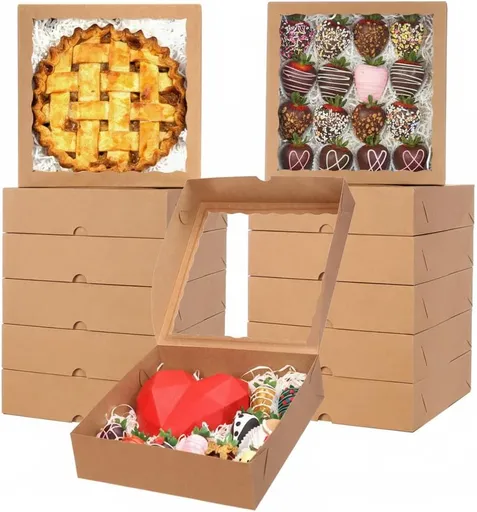 25 Pack 10x10x2.5 Inches Brown Window Bakery Boxes Pie Boxes - Pie, Cookies & Christmas Treats chocolate covered strawberries Heart hot chocolate bomb