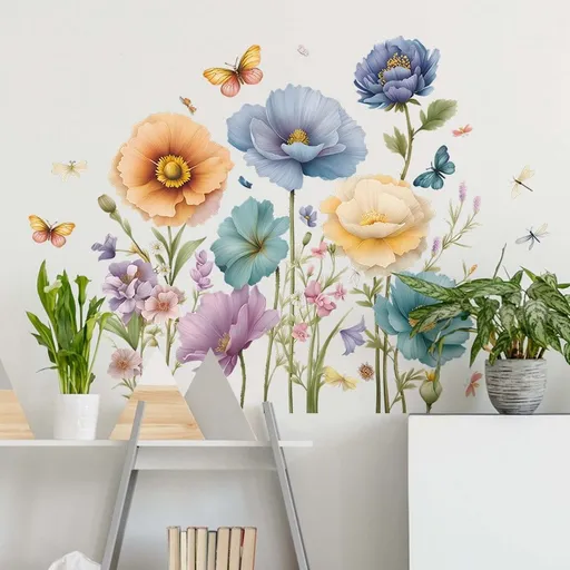 Floral Wall Decals | Removable Vinyl Wall Stickers for Bedroom & Living Room Decor | Large 30x60cm Painted Flowers Design | Home Beautification & DIY Wall Art | Easy Peel and Stick Home Decorations