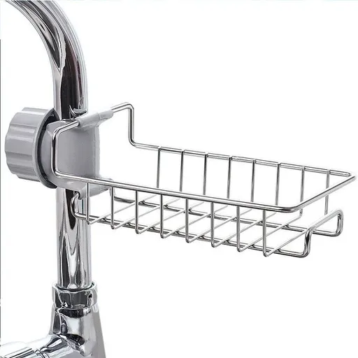 Sink Kitchen Faucet Sponge Holder, Drainer Caddy for Dishwashing, Stainless Steel Faucet Storage Rack Hanging, Shelf Soap