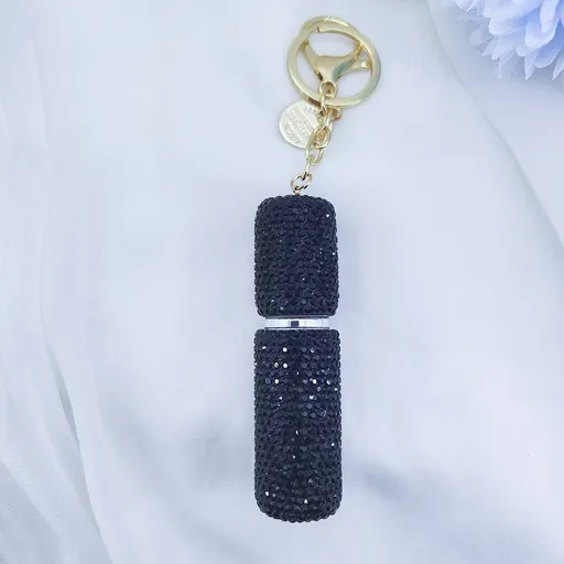 Portable Rhinestone Perfume Atomizer Keychain Refillable Spray Bottle for Travel Purse Bag Decoration and On the Go Fragrance Touch Ups (Black)