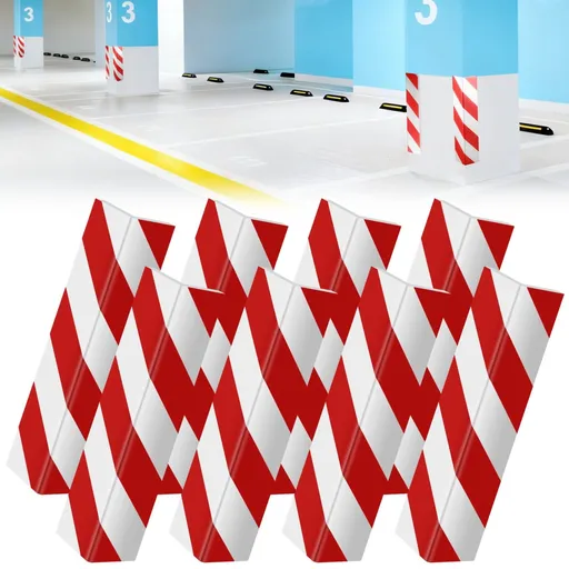 Garage Wall Protectors 8 Pcs, Wall Corner Guards, Strong Self-Adhesive Reflective Door Bumper Guards, Red & White, 15.7" x 5.9" x 0.8
