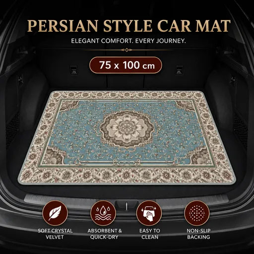 Style 2 Soft Crystal Velvet Waterproof Car Trunk Mat – 75×100cm Retro Floral Persian Cargo Liner with Non Slip Backing, Water Absorbent Quick Dry and Easy to Clean, Universal Auto Protector