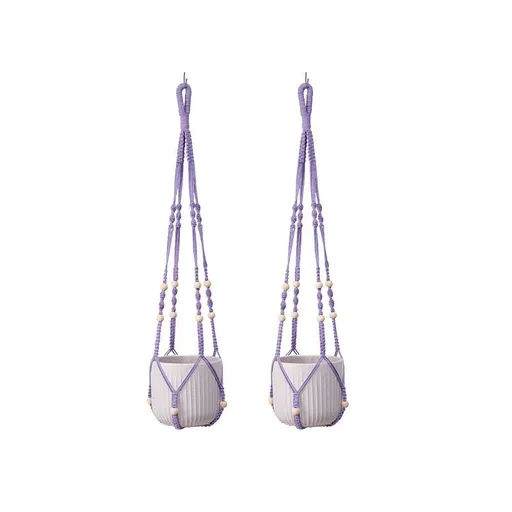 2 Pack Macrame Plant Hanger (Purple)- 90cm Cotton Rope Hanging Planter Basket with Beads, Boho Home Decor for Indoor Outdoor Plants