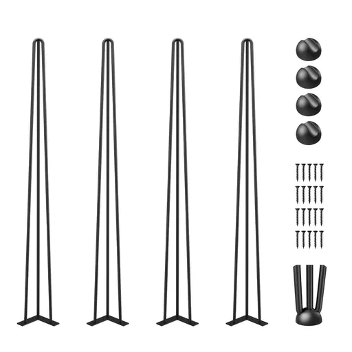 4 Pack Hairpin Table Legs 101.6cm Black Heavy Duty 3 Rod Carbon Steel Furniture Legs for Desk Dining Table Bench End Table DIY Each Supports 99.8kg