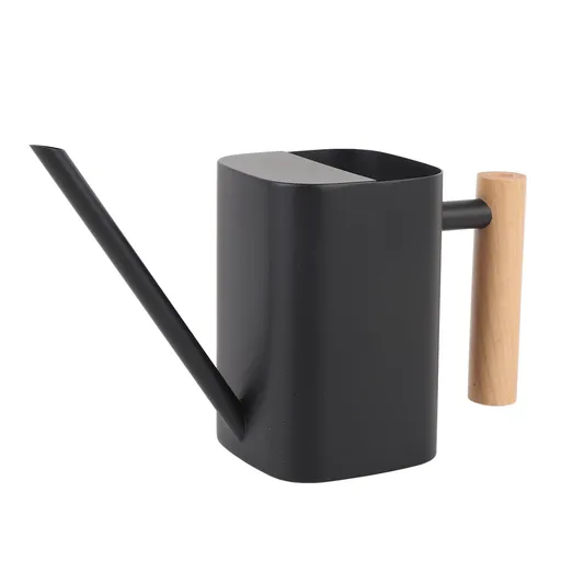 Stainless Steel Watering Can with Long Spout Wooden Handle for Indoor House Plants Bonsai Outdoor Garden Flower Decorative Square Black 500ML