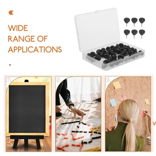 50Pcs Thumbtacks Wood Black Push Pins for Securing Papers at Office Environment