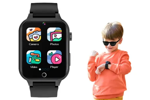 Kids Smart Watch Touch Screen Elastic Strap Smartwatch With Video Camera Pedometer-Black