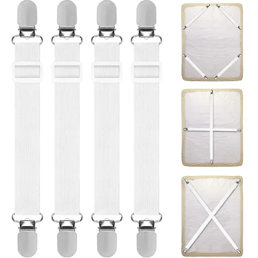4PCS Adjustable Bed Sheet Straps, Elastic Grippers for Bedding