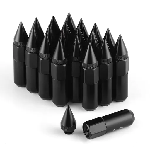 20PCS M12X1.5 Wheel Lug Nuts, Cap Spiked Extended Tuner 60mm Aluminum Wheels Rims Nuts (Black) Black