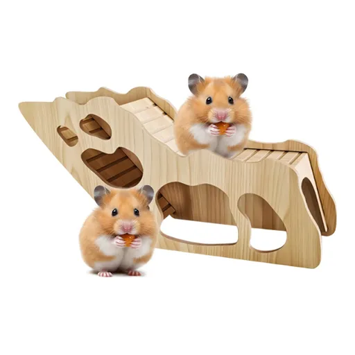 Hamster Climbing Toys – Wood | Wooden Ladder House | Hamster Bridge Cage Accessories | for Small Animals, Squirrels, Mice, Gerbils, Dwarf Pets（Round stick tunnel）