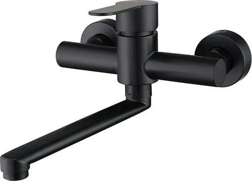 Bath faucet - Kitchen faucet - Washbasin faucet - Stainless steel - Black - 26*11 cm - Wall installation - Wall mounted - Swivel spout - Single lever
