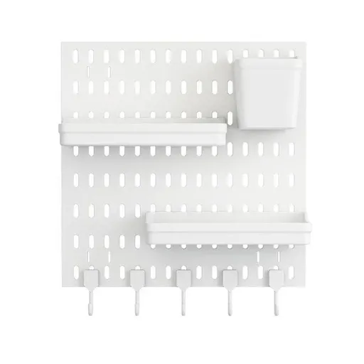 Wall Mounted Pegboard Storage Rack No Drill Organizer Tool Shelf Home Office - White
