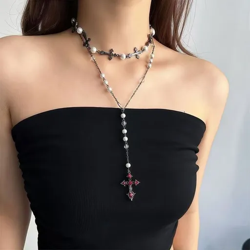 Mixed Length Layered | Y2K Dual-length Beaded Necklace | Christmas Hierarchical Style Gift | Long-short Stacked Clavicle Chain Fashion Spicy Girl Accessory