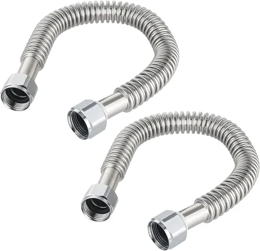 (Pack of 2) 24-inch 1" FIP X 1" FIP Flexible Stainless Steel Corrugated Hose Connector for Water Heater, Water Softener,(HOSE042)
