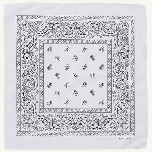 BANDANA Paisley 100% COTTON Head Wrap Durag Bandanna Summer Biker Scarf Mask - White