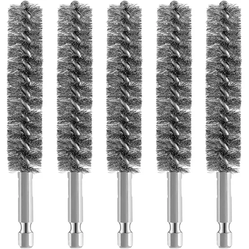 Bore Brush Bristles Wire Brush for Power Drill Cleaning Wire with Hex Shank Handle for Power Drill Cleaning(5 Pieces,Stainless Steel)
